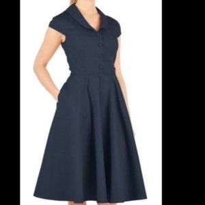 Eshakti Navy Blue Dress V Neck Button Front Size 4X